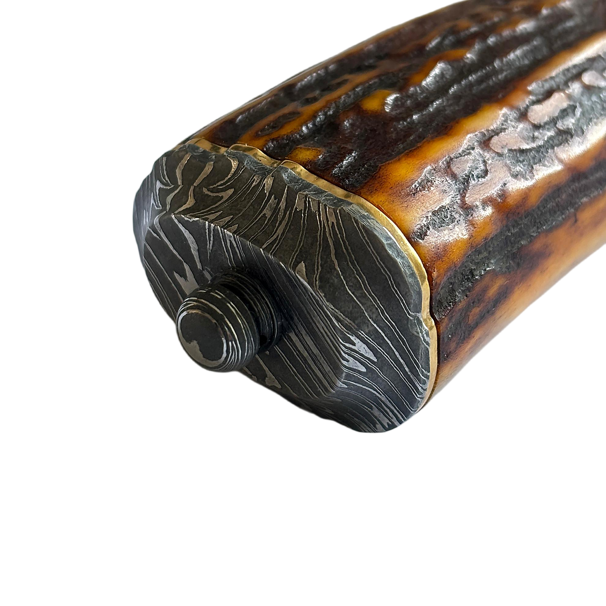 Jimmy Yang Damascus Steel and Water Deer Antler Handle Custom Bowie Knife