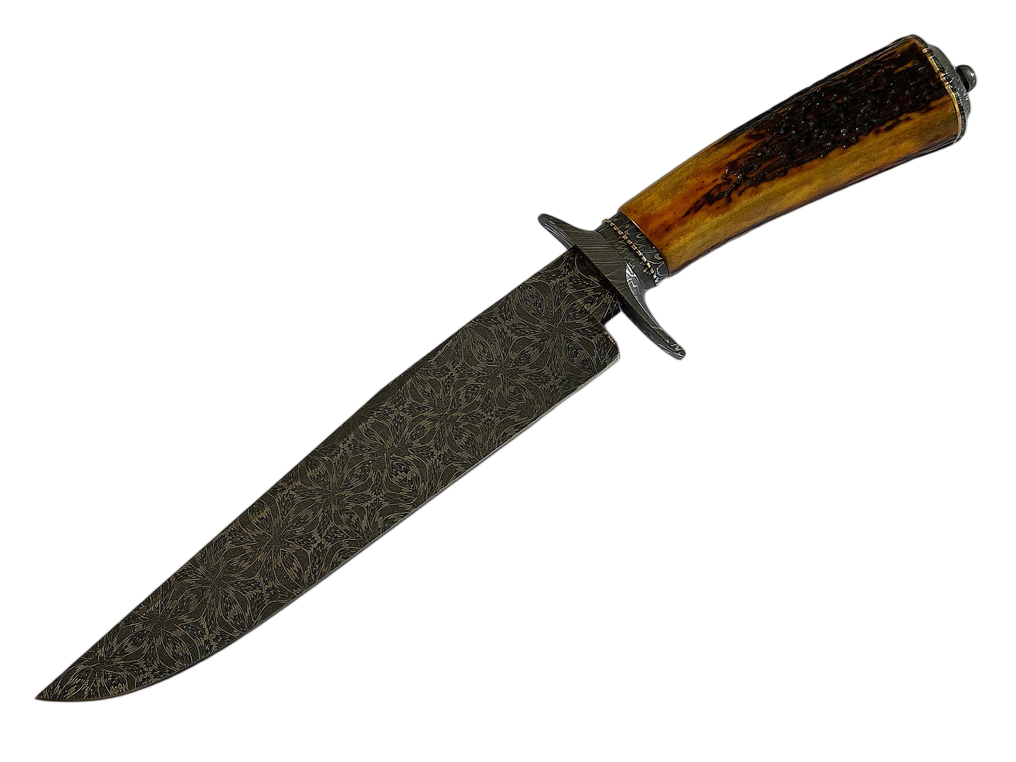 Jimmy Yang Damascus Steel and Water Deer Antler Handle Custom Bowie Knife