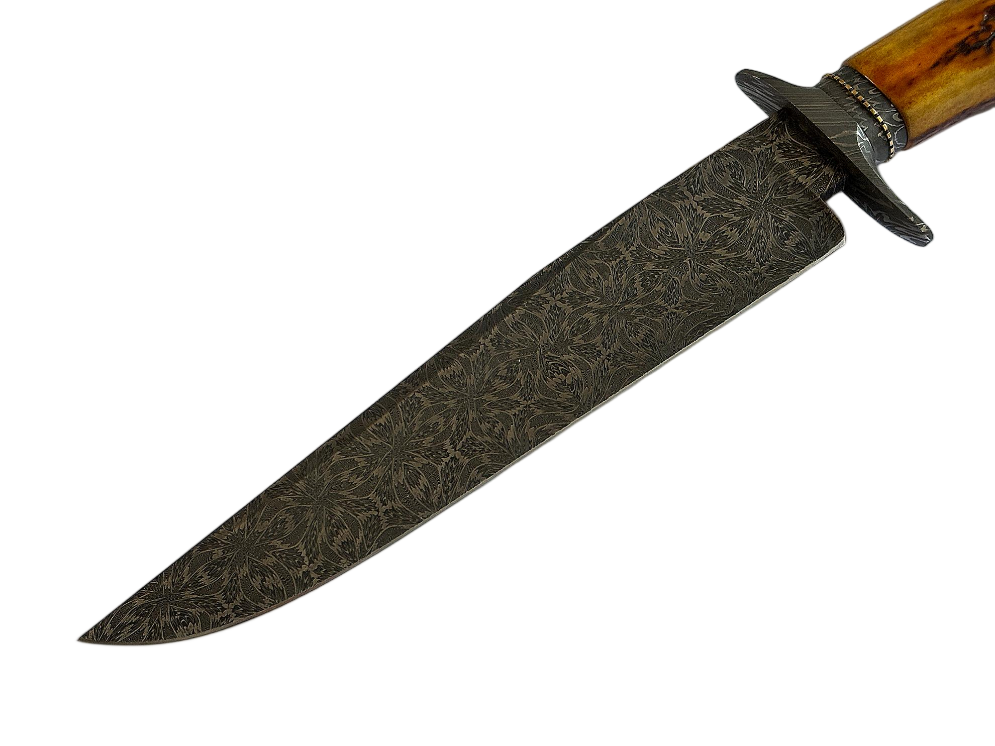 Jimmy Yang Damascus Steel and Water Deer Antler Handle Custom Bowie Knife