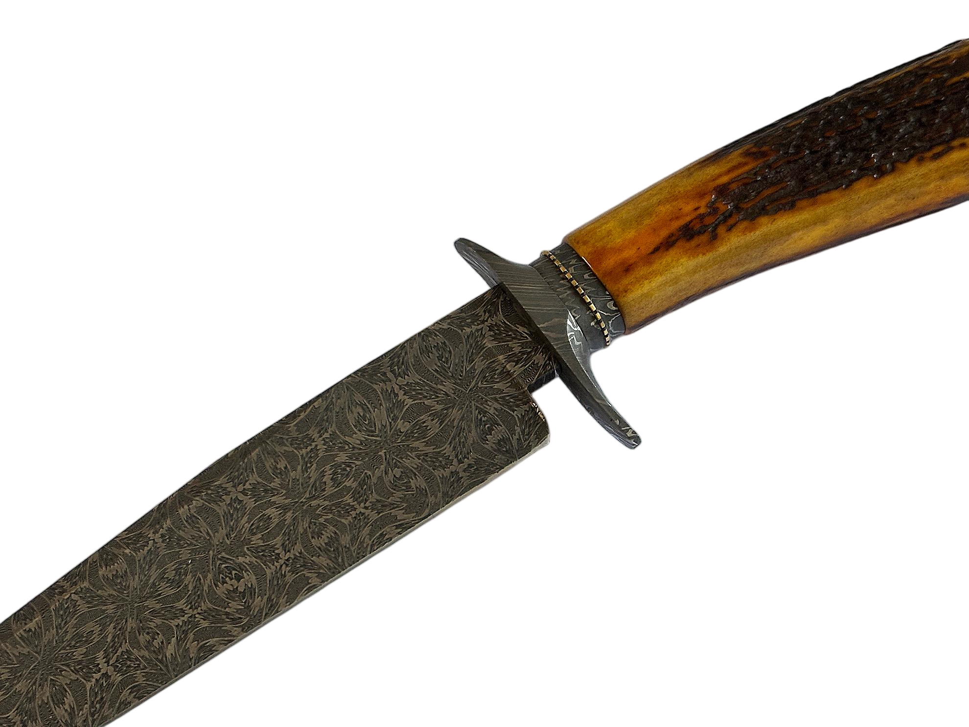 Jimmy Yang Damascus Steel and Water Deer Antler Handle Custom Bowie Knife