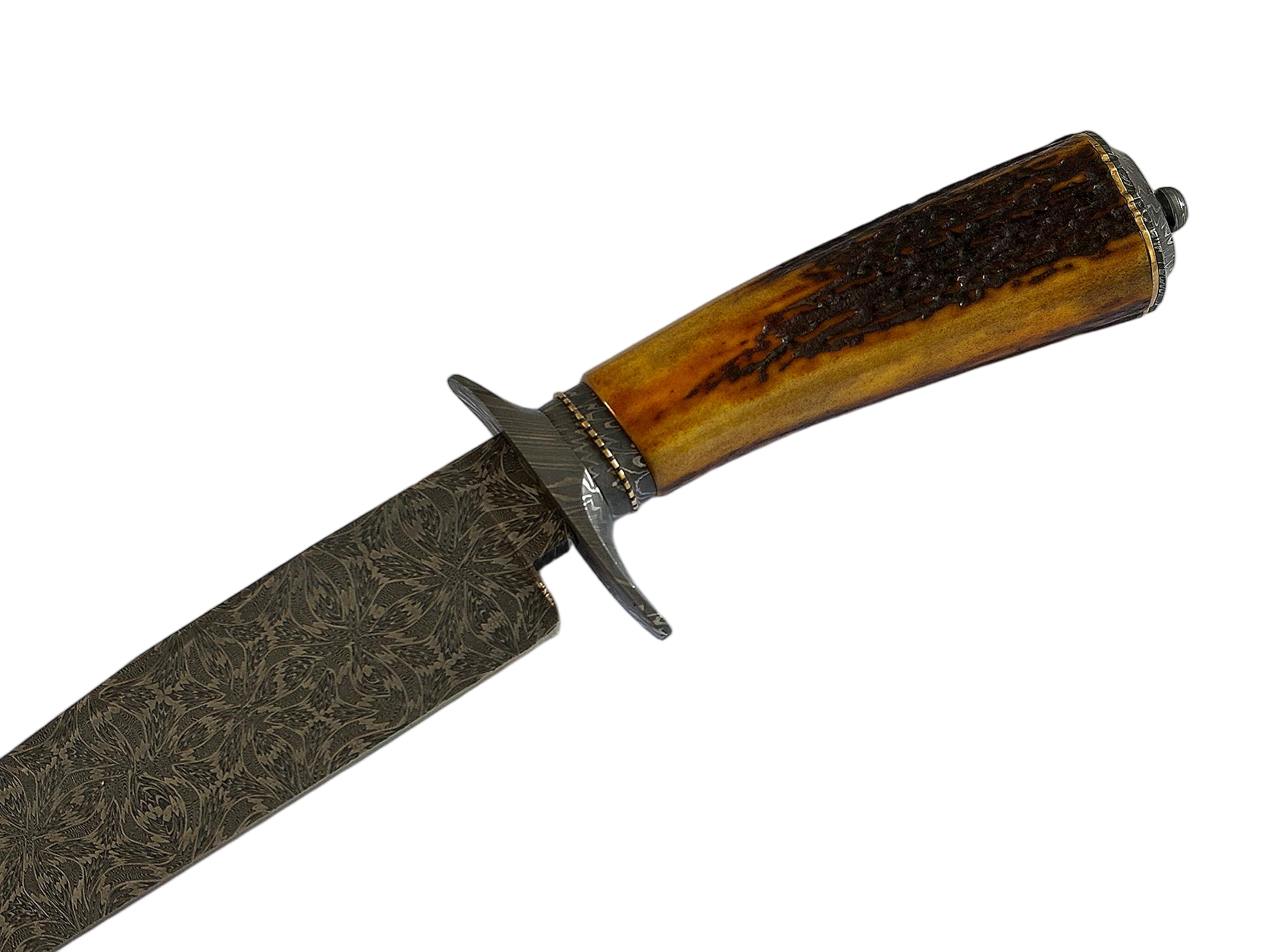Jimmy Yang Damascus Steel and Water Deer Antler Handle Custom Bowie Knife