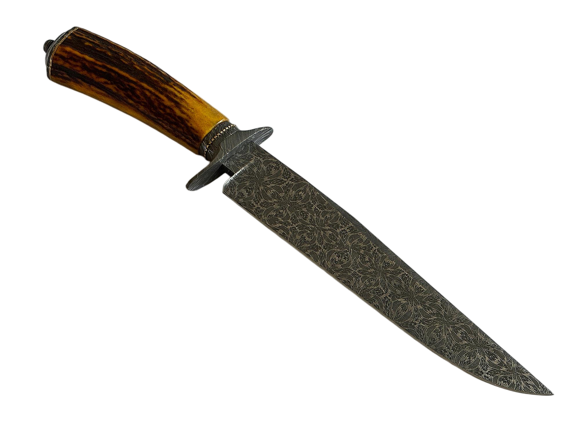Jimmy Yang Damascus Steel and Water Deer Antler Handle Custom Bowie Knife