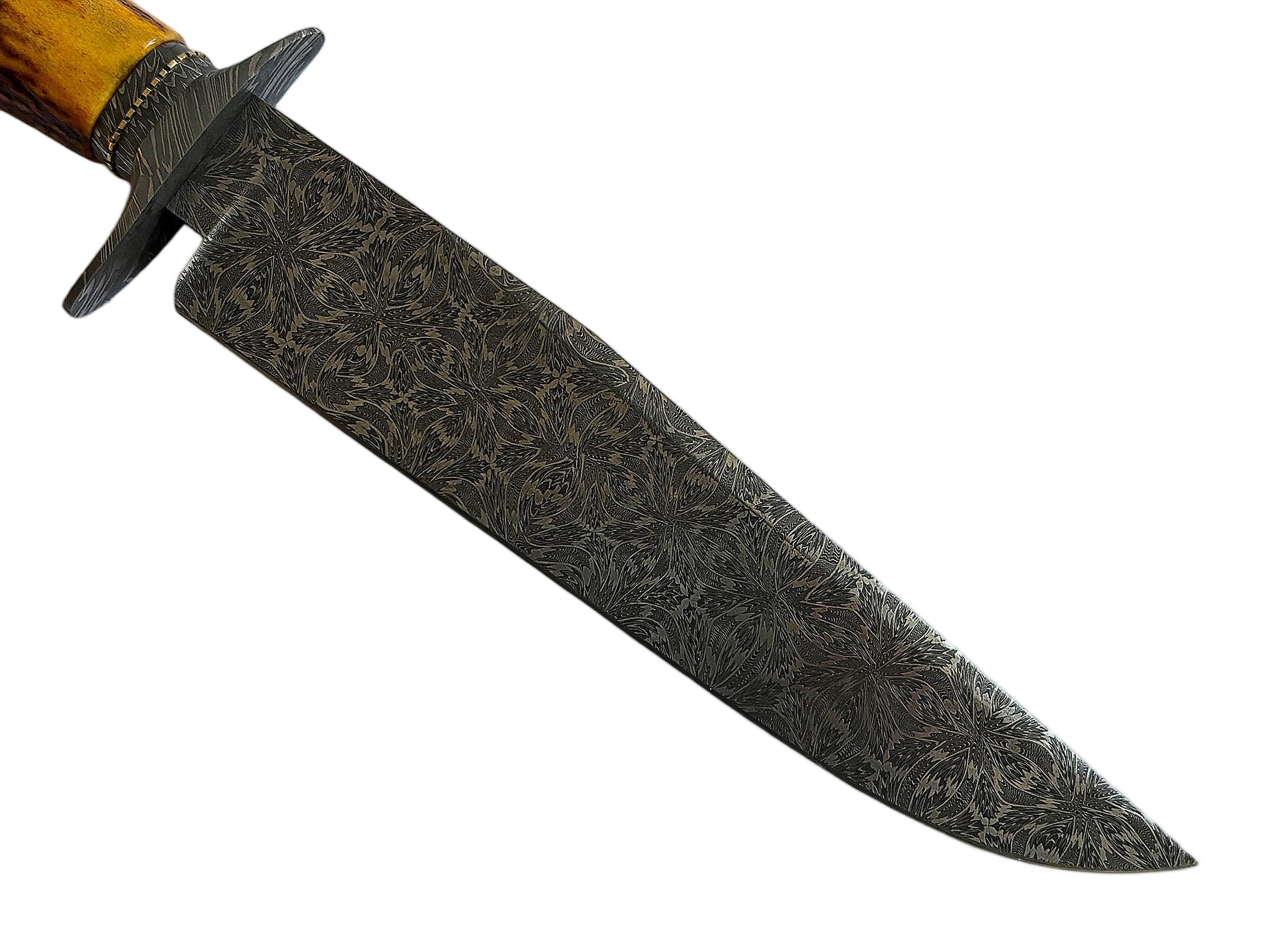 Jimmy Yang Damascus Steel and Water Deer Antler Handle Custom Bowie Knife
