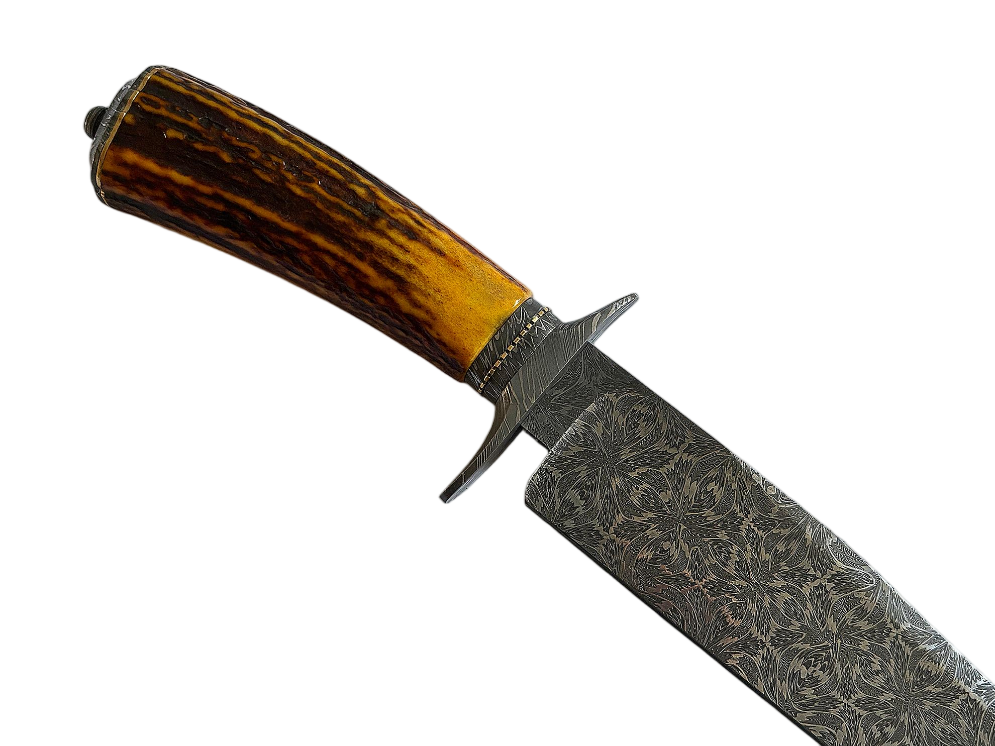 Jimmy Yang Damascus Steel and Water Deer Antler Handle Custom Bowie Knife