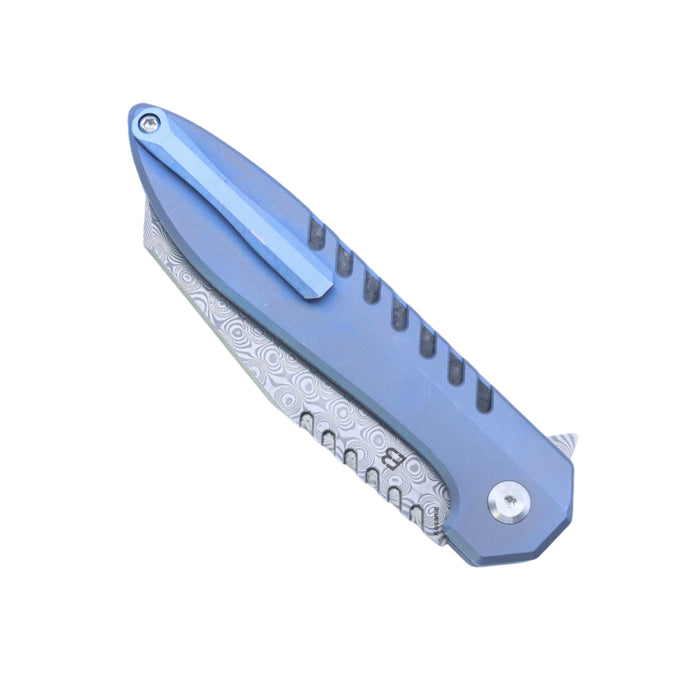 KANSEPT Kosame T1093F1 Damascus Blade Titanium Handle Button Lock