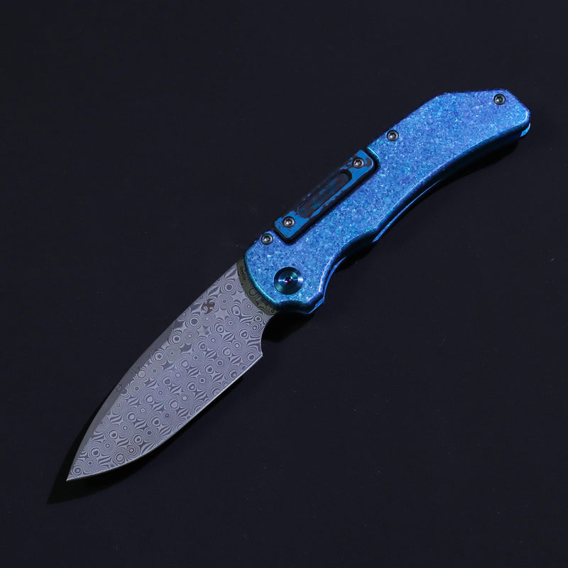 Kansept Hazard K1104H5 Damascus Blade Titanium & Fatcarbon Handle Bali Lock Folding Knife