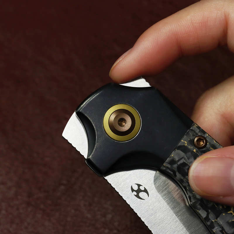 Kansept Pluto K3129A1 Satinwash CPM-S90V Blade Titanium & Snake Skin Gold FatCarbon Handle Bolster Lock Folding Knife