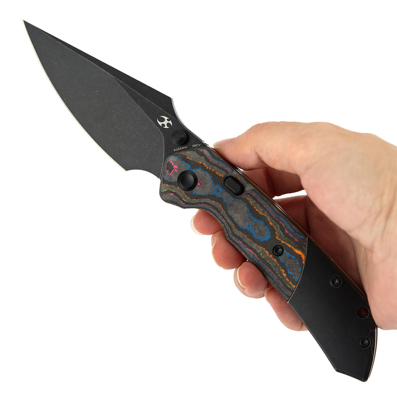 Kansept Fenrir K1034H1 Blackwash CPM-20CV Blade 80S Camo Carbon Fiber & Titanium Handle Top Liner Lock Folding Knife