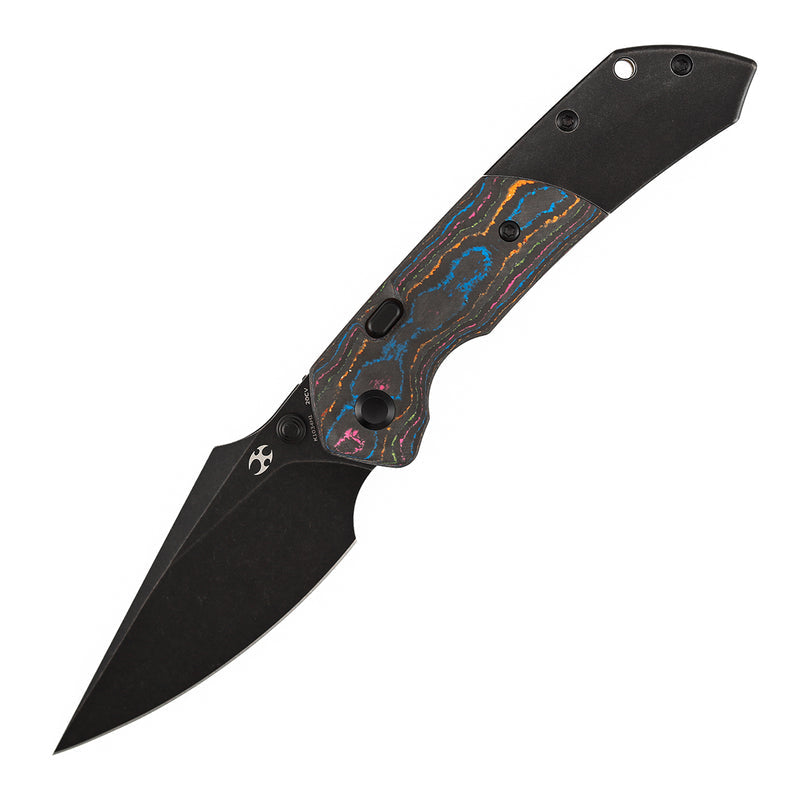 Kansept Fenrir K1034H1 Blackwash CPM-20CV Blade 80S Camo Carbon Fiber & Titanium Handle Top Liner Lock Folding Knife