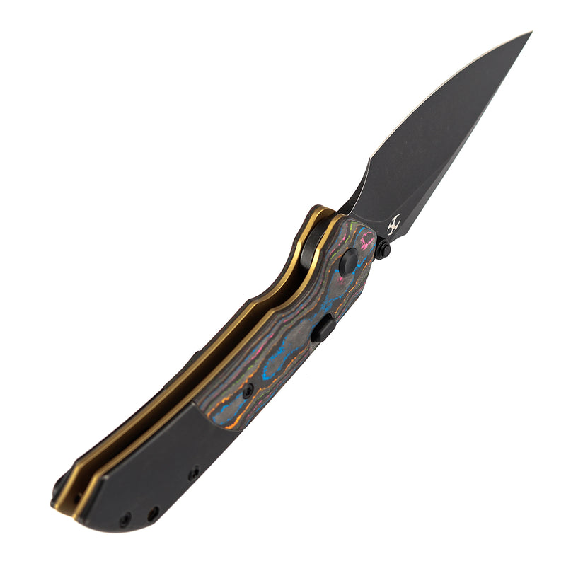 Kansept Fenrir K1034H1 Blackwash CPM-20CV Blade 80S Camo Carbon Fiber & Titanium Handle Top Liner Lock Folding Knife