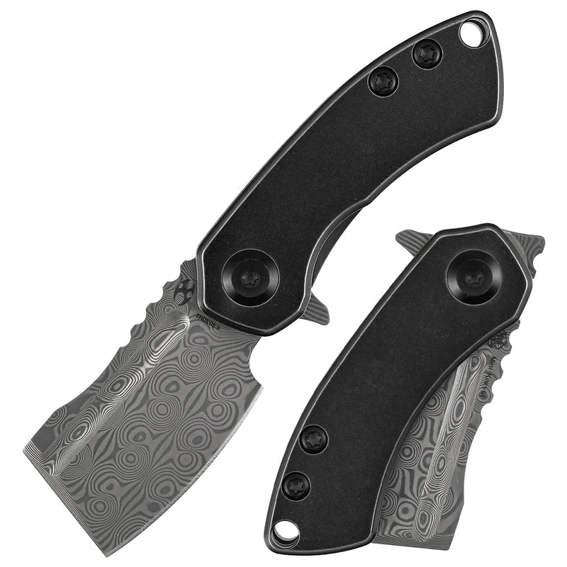 Kansept Mini Korvid K3030H1 Damascus Blade Titanium Handle Liner Lock Folding Kinfe