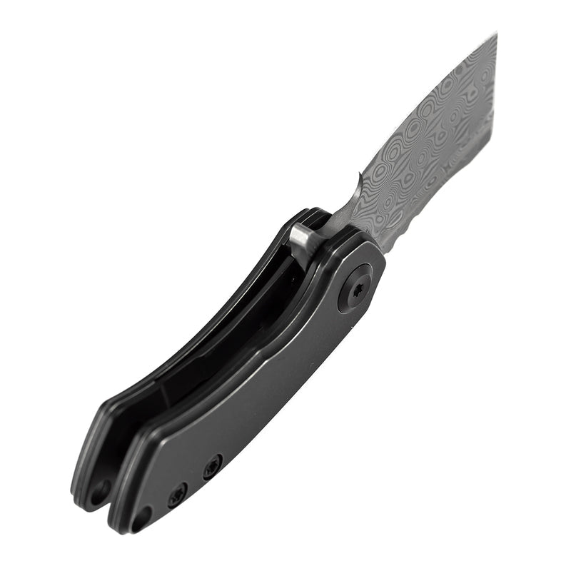 Kansept Mini Korvid K3030H1 Damascus Blade Titanium Handle Liner Lock Folding Kinfe