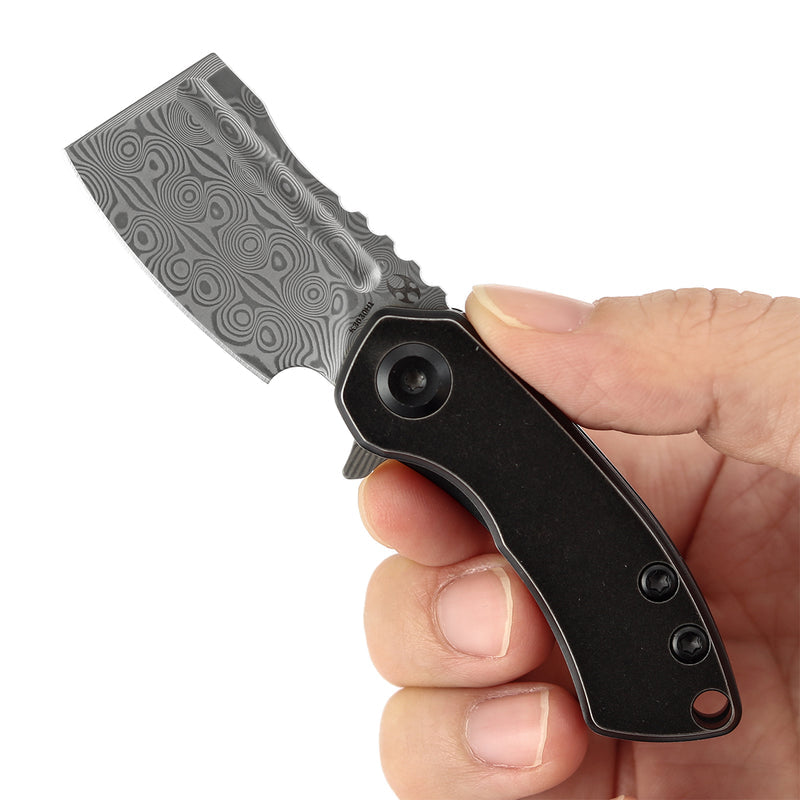 Kansept Mini Korvid K3030H1 Damascus Blade Titanium Handle Liner Lock Folding Kinfe