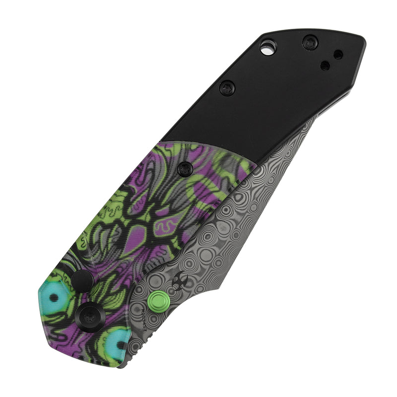 Kansept Fenrir K1034S7 Damascus Blade PC Handle Button Lock Folding Knife