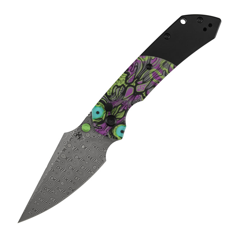 Kansept Fenrir K1034S7 Damascus Blade PC Handle Button Lock Folding Knife