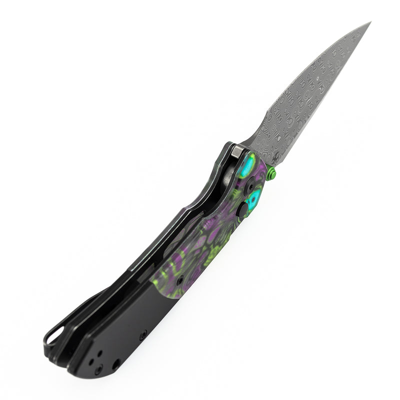 Kansept Fenrir K1034S7 Damascus Blade PC Handle Button Lock Folding Knife