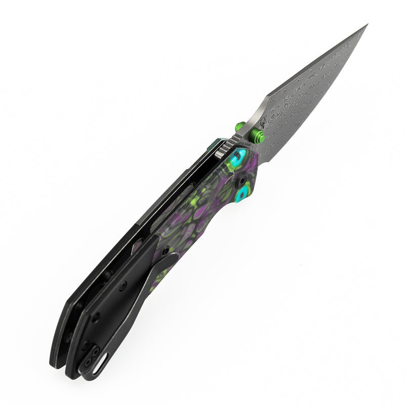 Kansept Fenrir K1034S7 Damascus Blade PC Handle Button Lock Folding Knife
