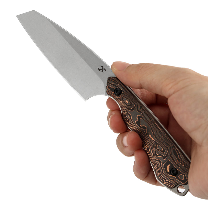 Kansept Valk G019A5 Stonewashed Nitro-V Blade Copper Carbon Fiber Handle Fixed Blade Knife