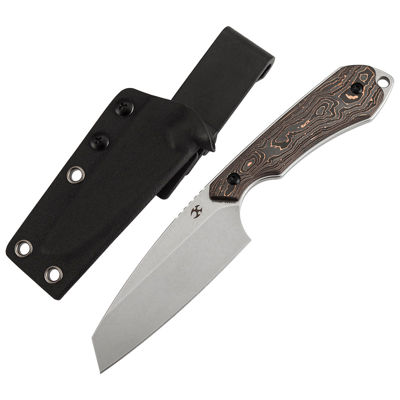 Kansept Valk G019A5 Stonewashed Nitro-V Blade Copper Carbon Fiber Handle Fixed Blade Knife