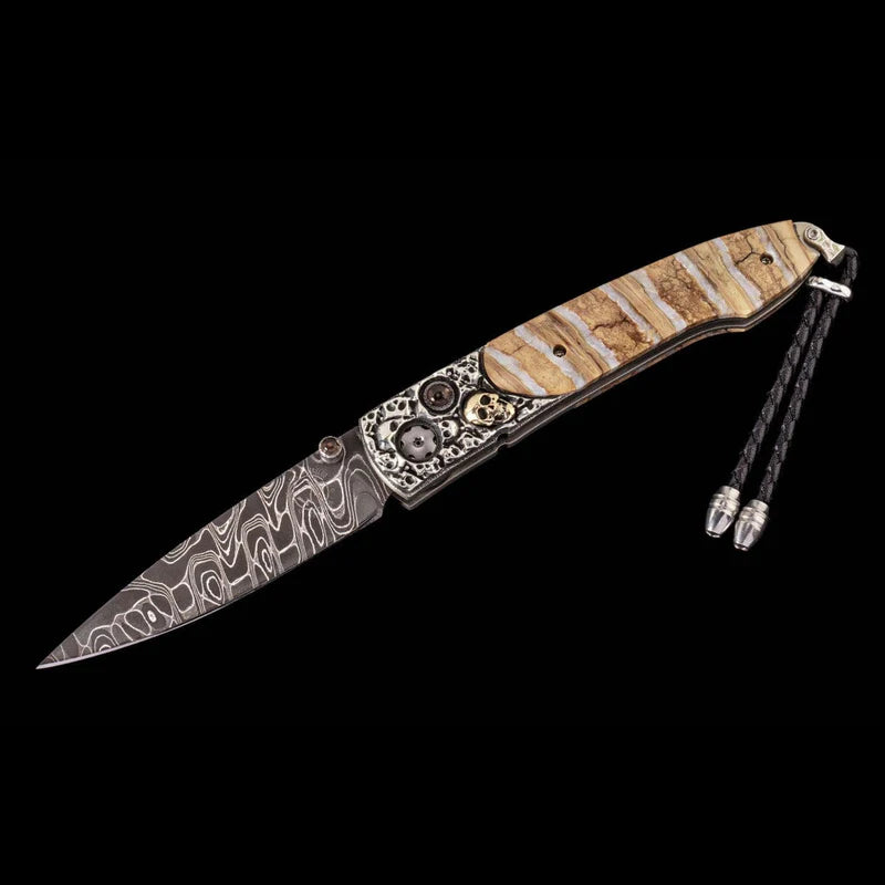 William Henry B10 CORSAIR Damascus Blade Silver Handle Pocket Knife Button Lock Knives