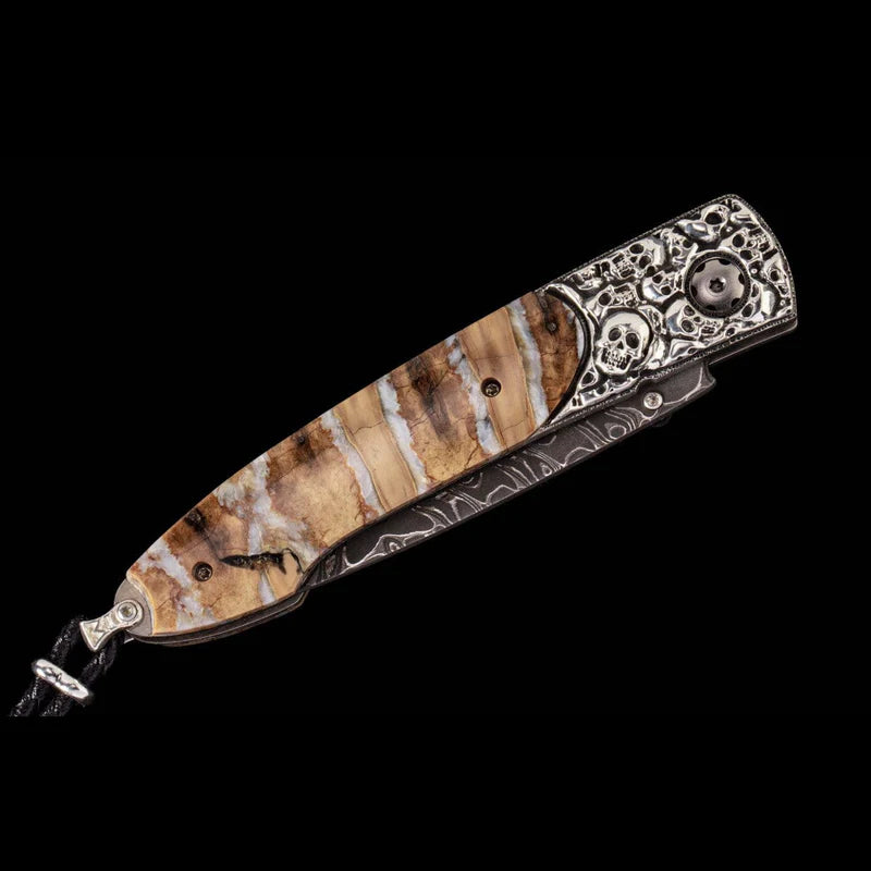 William Henry B10 CORSAIR Damascus Blade Silver Handle Pocket Knife Button Lock Knives