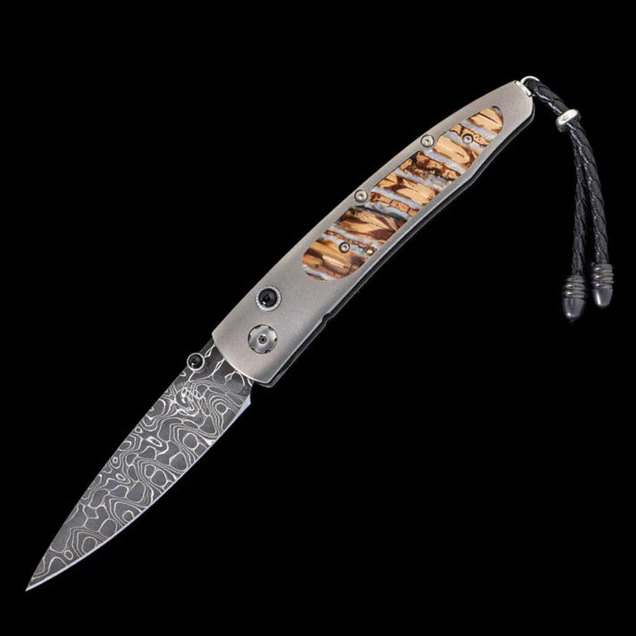 William Henry B10 INTREPID Damascus Blade Titanium With Fossil Woolly Mammoth tooth Handle Pocket Knife Button Lock