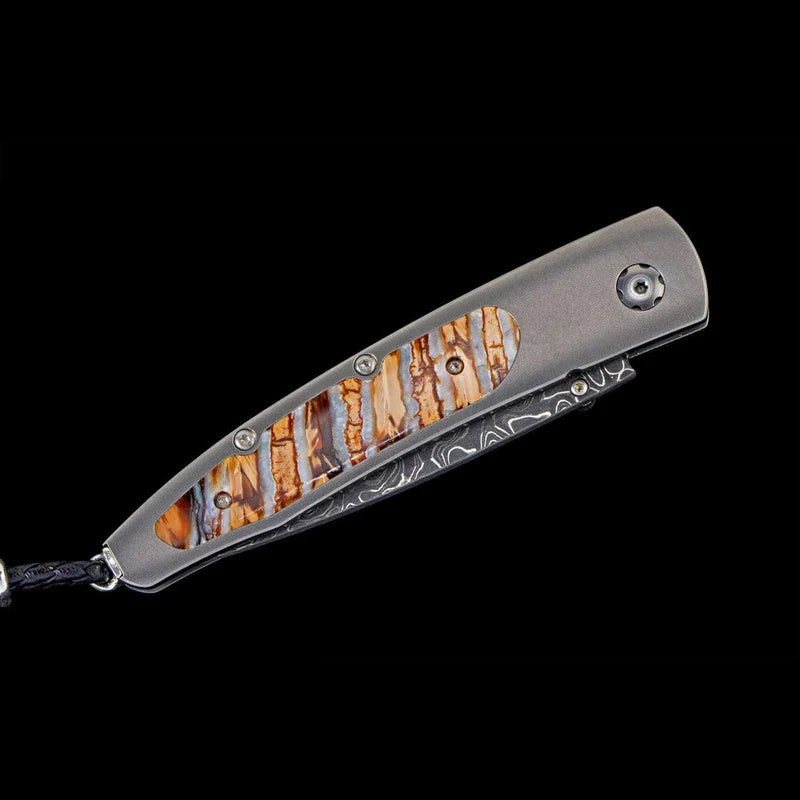 William Henry B10 INTREPID Damascus Blade Titanium With Fossil Woolly Mammoth tooth Handle Pocket Knife Button Lock