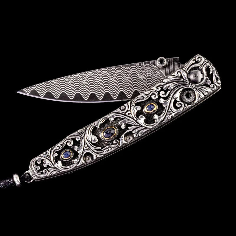 William Henry B10 RADIANT Damascus Blade Silver Handle Pocket Knife Button Lock