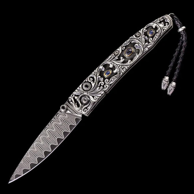 William Henry B10 RADIANT Damascus Blade Silver Handle Pocket Knife Button Lock