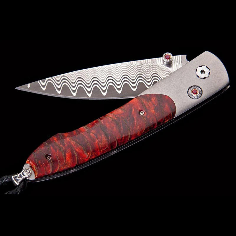 William Henry B10 SCARLET PINK Damascus Blade Titanium With Wood Handle Handle Pocket Knife Button Lock Knives