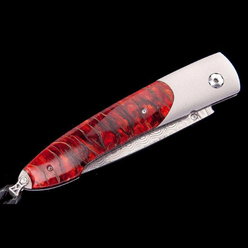 William Henry B10 SCARLET PINK Damascus Blade Titanium With Wood Handle Handle Pocket Knife Button Lock Knives
