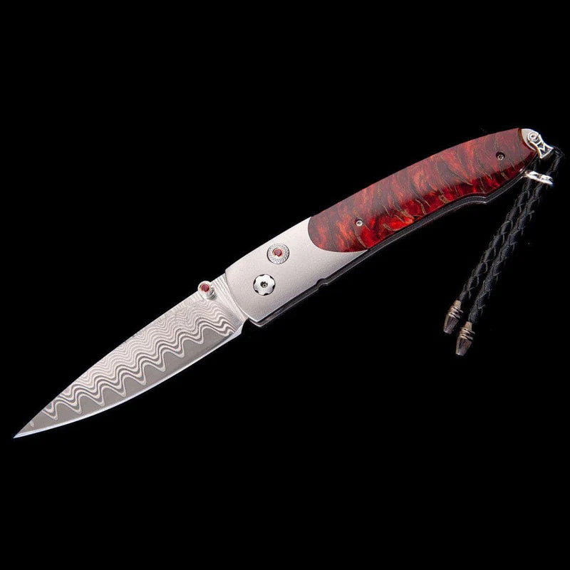 William Henry B10 SCARLET PINK Damascus Blade Titanium With Wood Handle Handle Pocket Knife Button Lock Knives