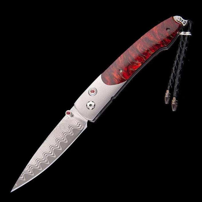 William Henry B10 SCARLET PINK Damascus Blade Titanium With Wood Handle Handle Pocket Knife Button Lock Knives