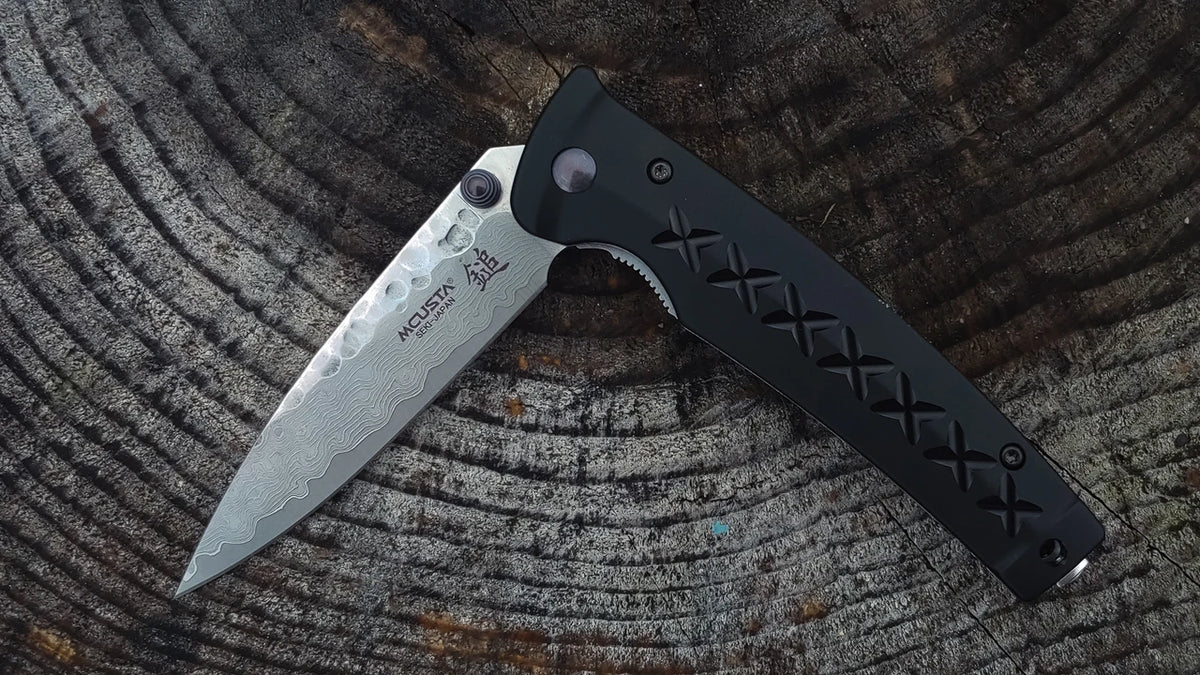Mcusta MC-0161D Fusion VG-10 Core Damascus Blade Black Aluminum Handle Liner Lock Folding Knife