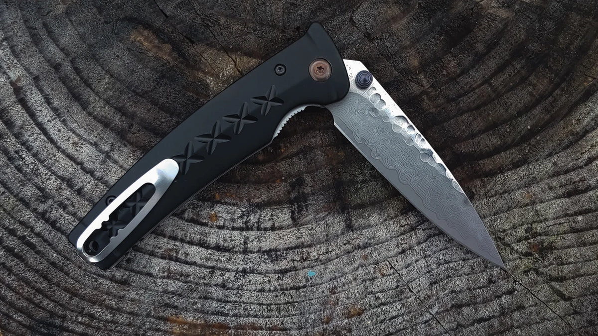 Mcusta MC-0161D Fusion VG-10 Core Damascus Blade Black Aluminum Handle Liner Lock Folding Knife