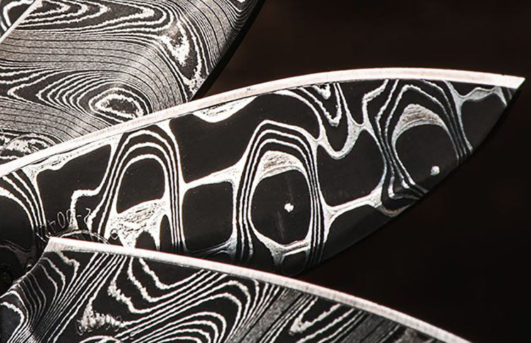 William Henry B02 FIRE Pendant Knife Chad Nichols Damascus Steel Silver Handle Inlaid Fossil Mammoth Tooth