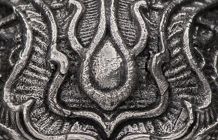 William Henry B02 FIRE Pendant Knife Chad Nichols Damascus Steel Silver Handle Inlaid Fossil Mammoth Tooth