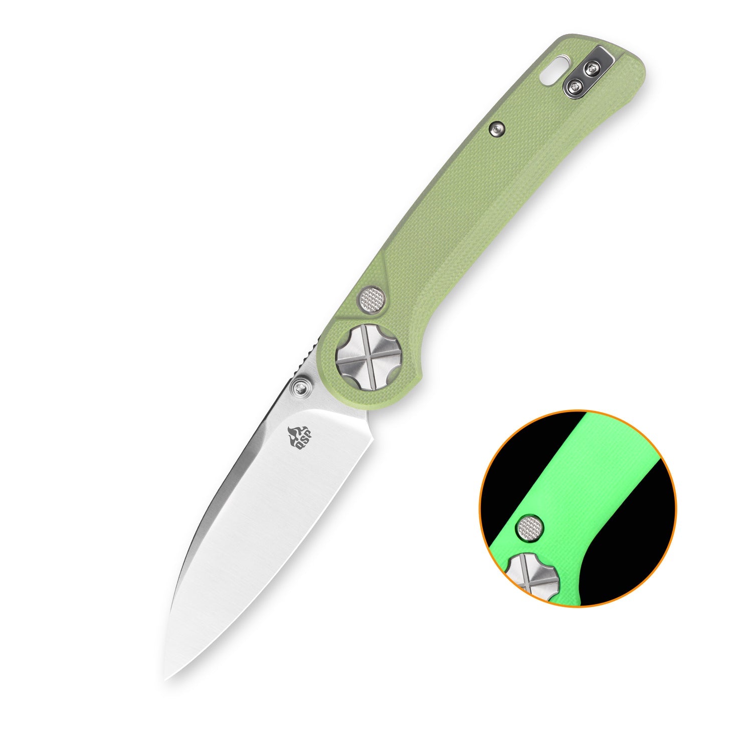 QSP Orca QS179-B1 10Cr15MoV Blade Black Glow-in-the-Dark G10 Handle Button Liner Lock Folding Knife