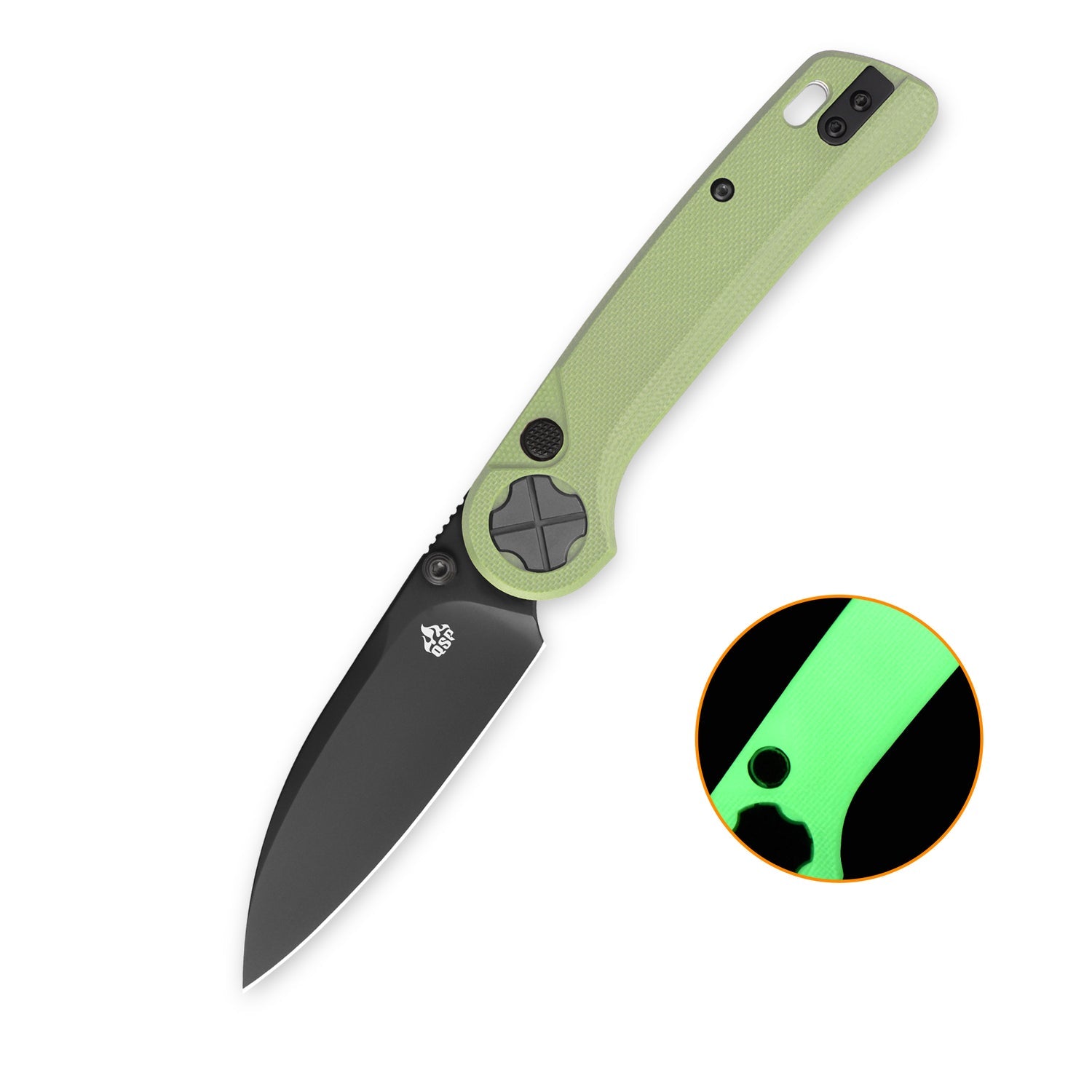 QSP Orca QS179-B2 10Cr15MoV Blade Black Glow-in-the-Dark G10 Handle Button Liner Lock Folding Knife