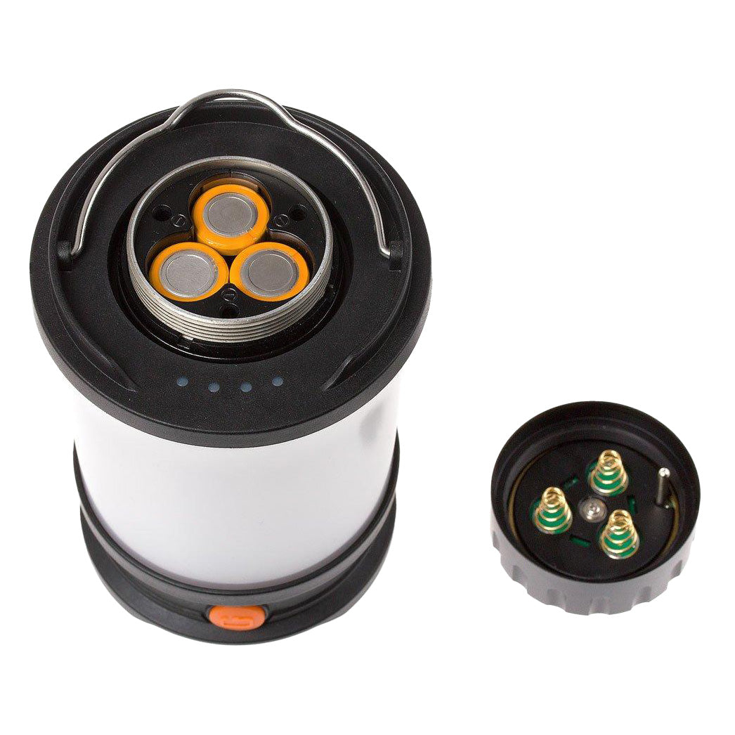 The Fenix CL30R lantern lit up at dusk, showing the even 3800K diffusion pattern across the whole polycarbonate globe