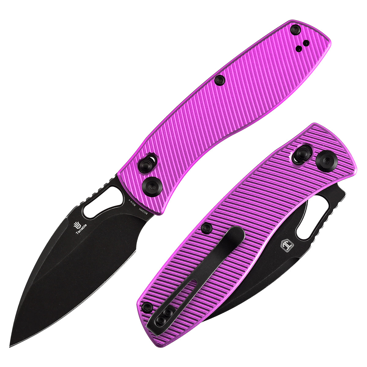 Tenable Heron B2124V1 Nitro-V Blade Purple Aluminum Handle Crossbar Lock Folding Knife