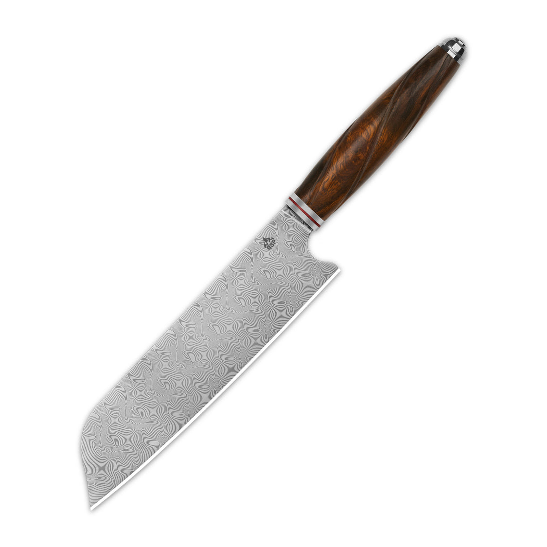 QSP Kitchen Knife QS-KK-002B 7'' Santoku Laminated Damascus Blade Desert Iron Wood Handle Mulan Series