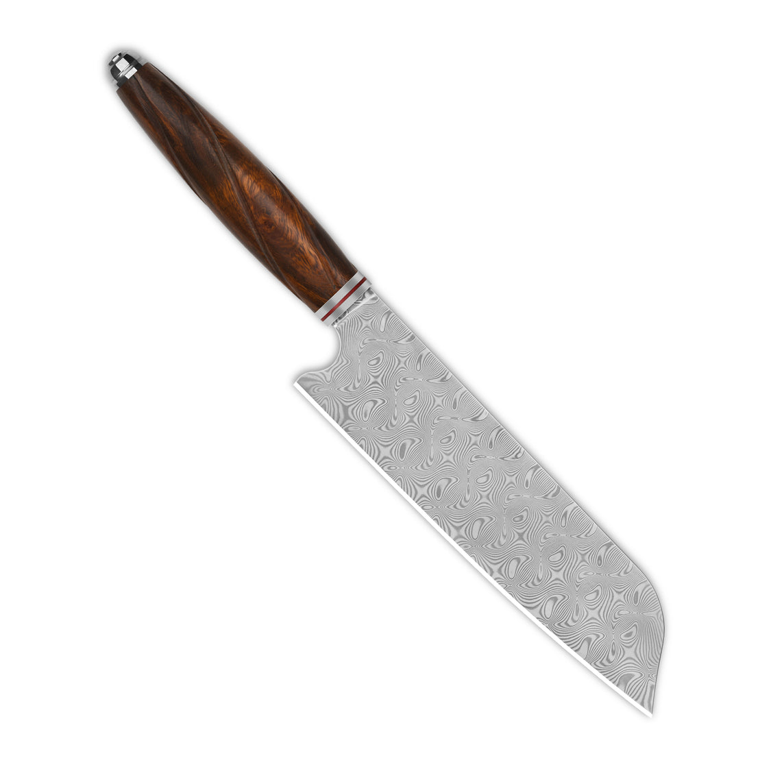 QSP Kitchen Knife QS-KK-002B 7'' Santoku Laminated Damascus Blade Desert Iron Wood Handle Mulan Series