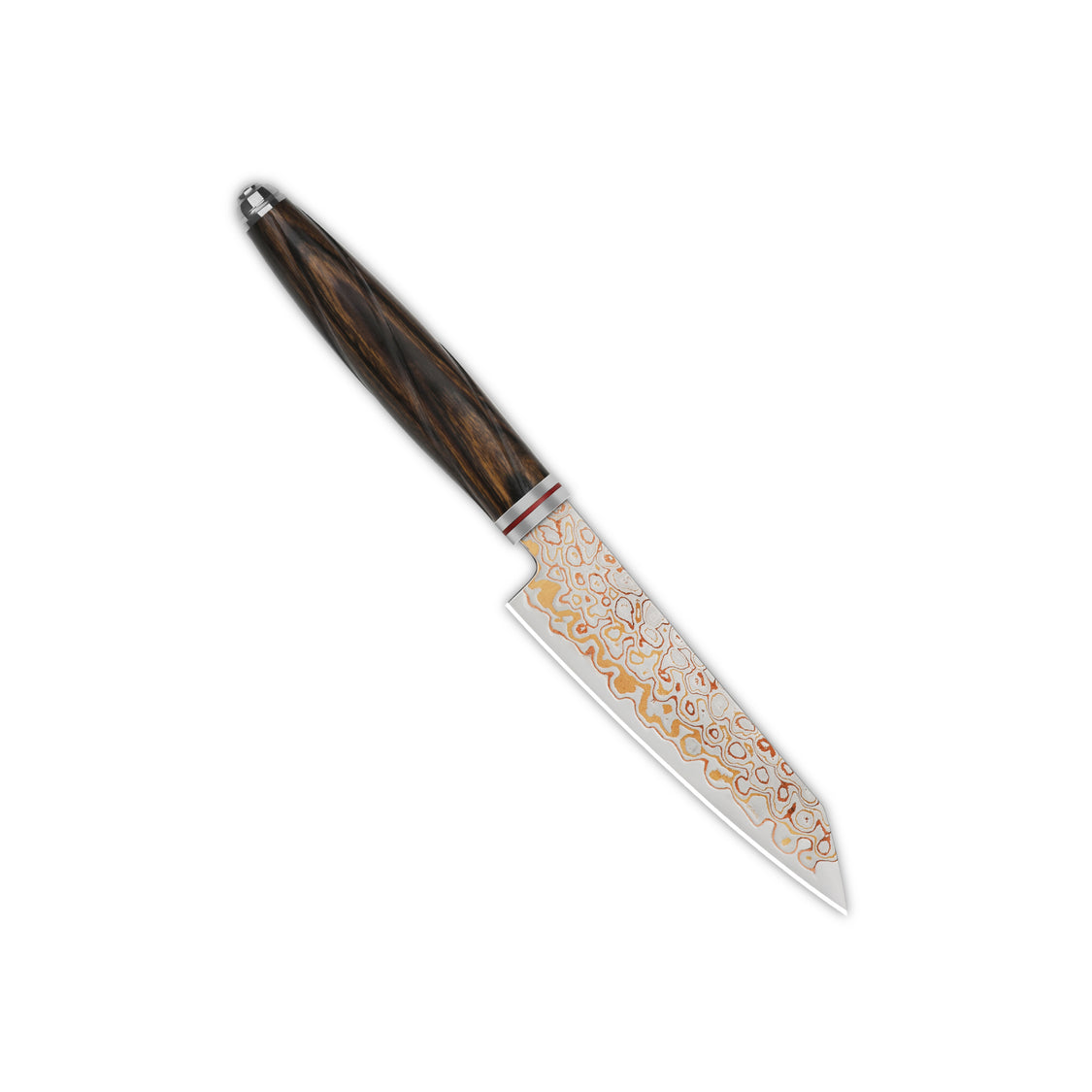 QSP Kitchen Knife QS-KK-005C 4'' Kiritsuke Brass Copper Damascus Blade Desert Iron Wood Handle Mulan Series