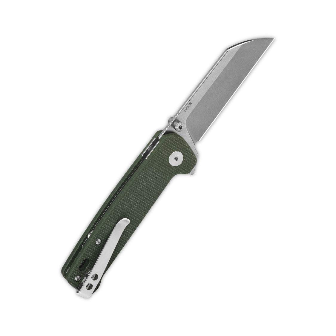 QSP Penguin QS130BL-C1 14C28N Blade Green Micarta Handle Button Lock Pocket Knife