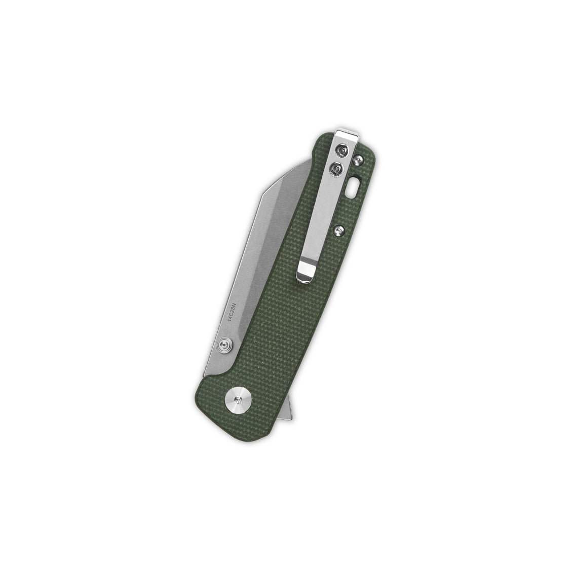 QSP Penguin QS130BL-C1 14C28N Blade Green Micarta Handle Button Lock Pocket Knife