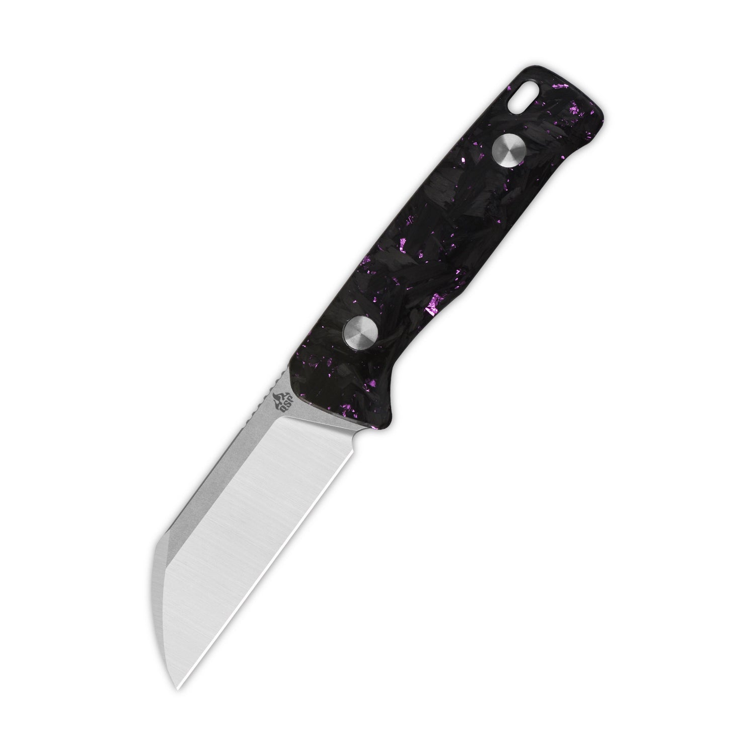 QSP Baby Penguin QS130BP-E1 14C28N Blade Purple Shredded CF Handle with Clip Slip sheath Fixed Blade Knife