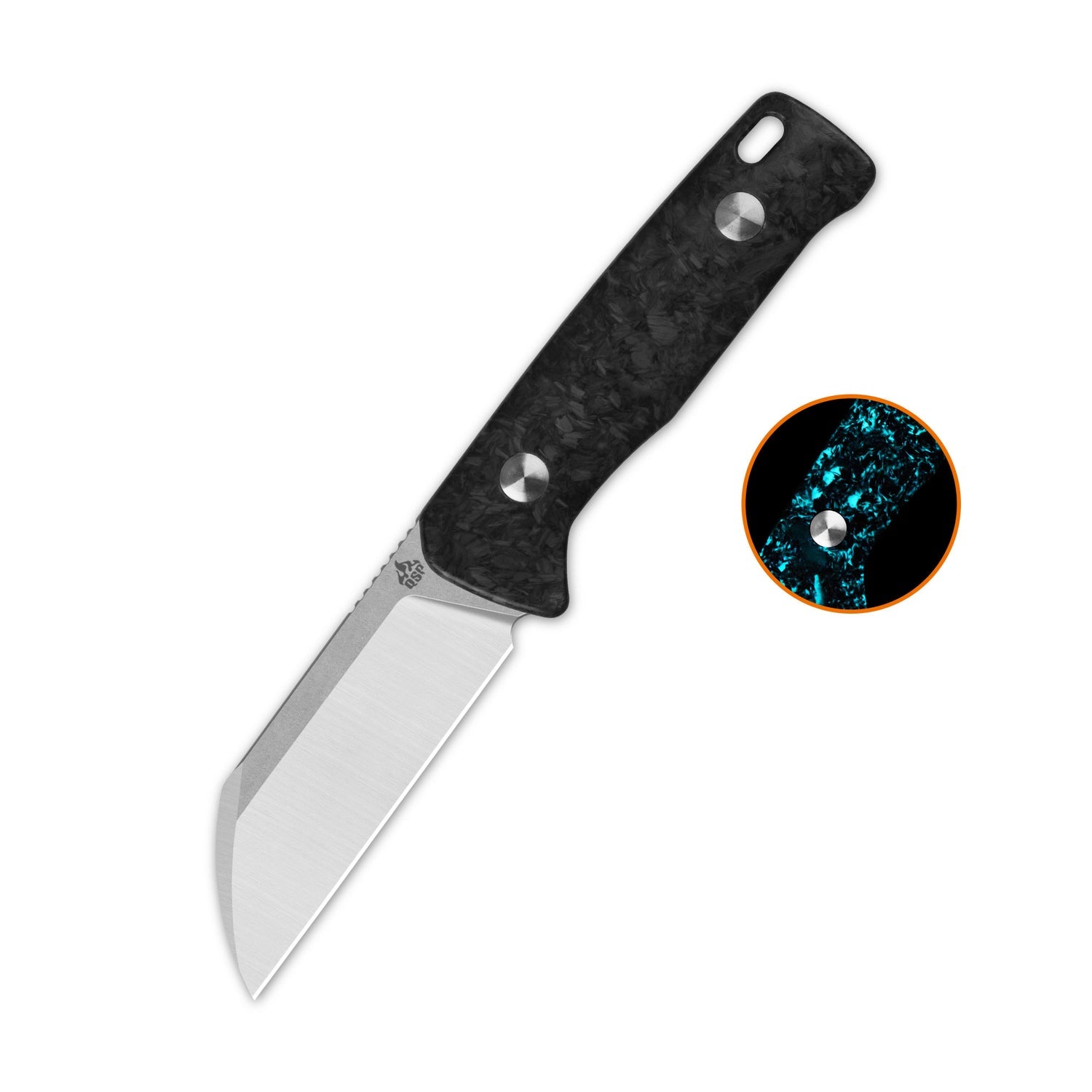 QSP Baby Penguin QS130BP-F1 14C28N Blade Blue Glow-in-the-dark shredded CF Handle with Clip Slip sheath Fixed Blade Knife