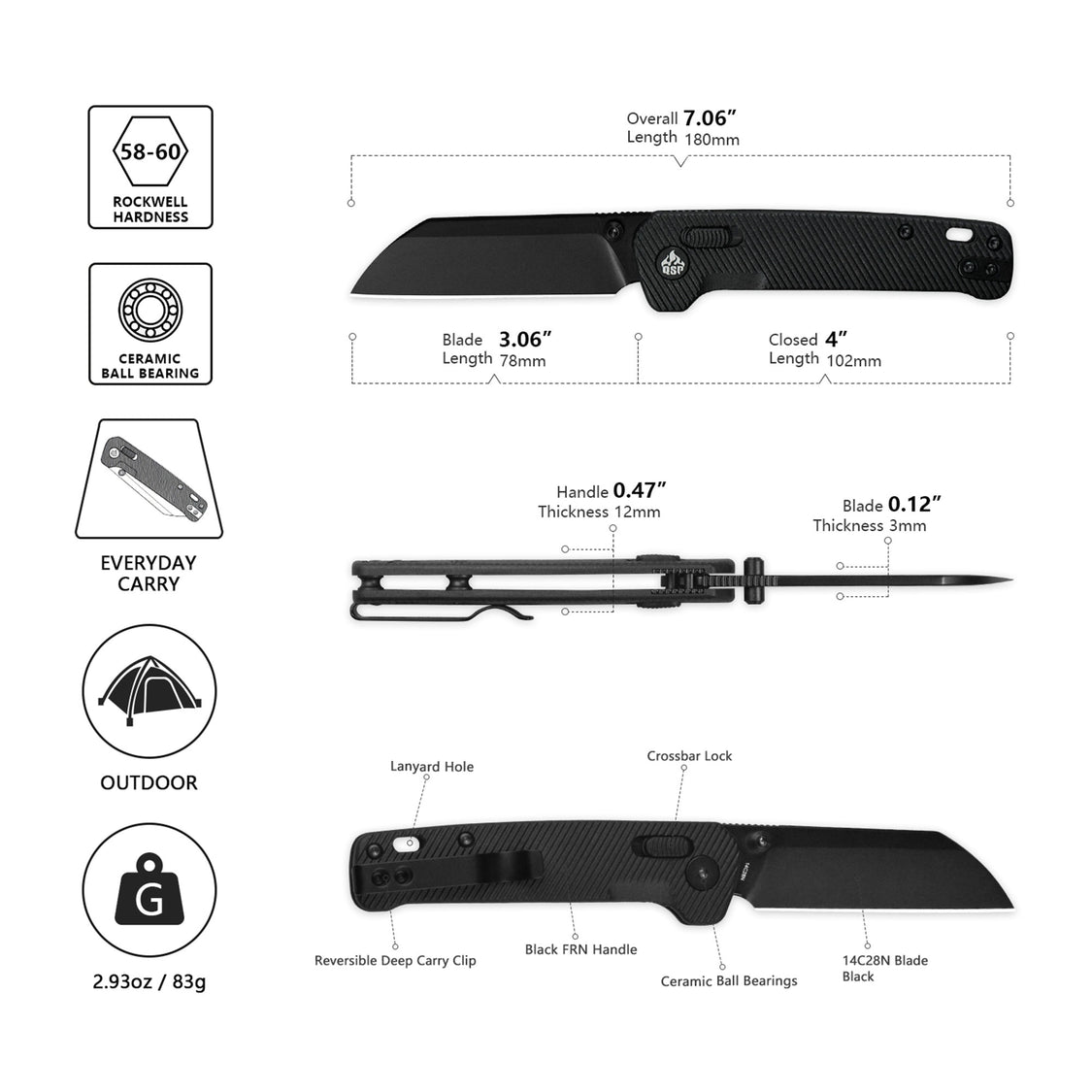 QSP Penguin QS130GL-AB Black 14C28N Blade Black FRN Handle Glyde Lock