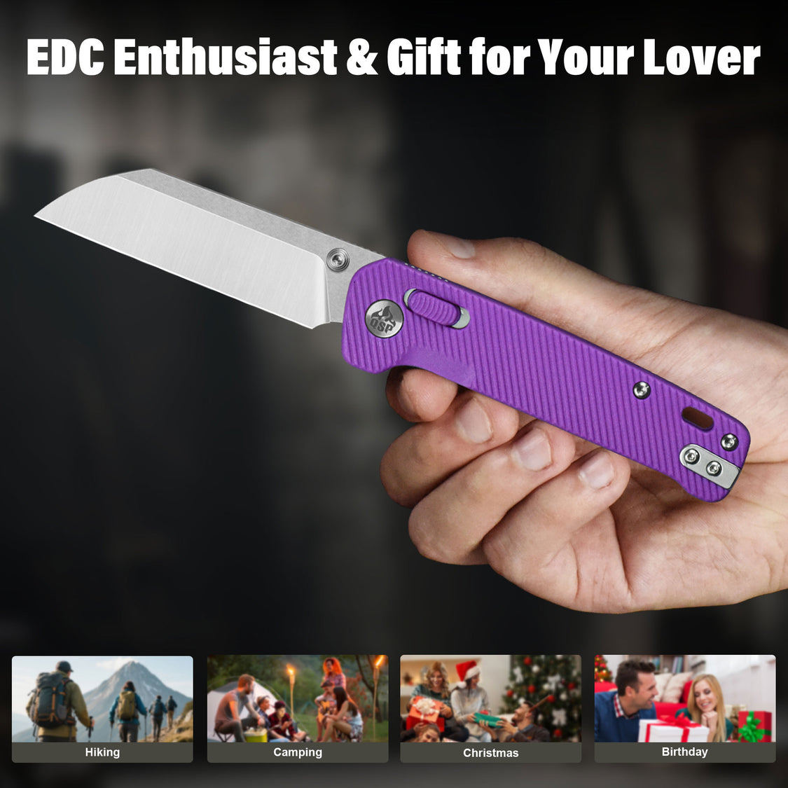 QSP Knife Penguin QS130GL-E1 14C28N Blade Purple FRN Handle Glyde Lock Pocket Knife